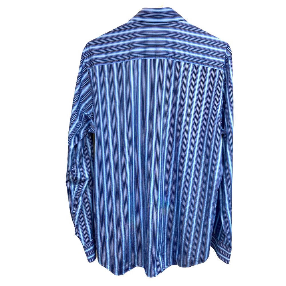 Bugatchi Uomo Shirt M Blue stripe flip cuff - Picture 2 of 8